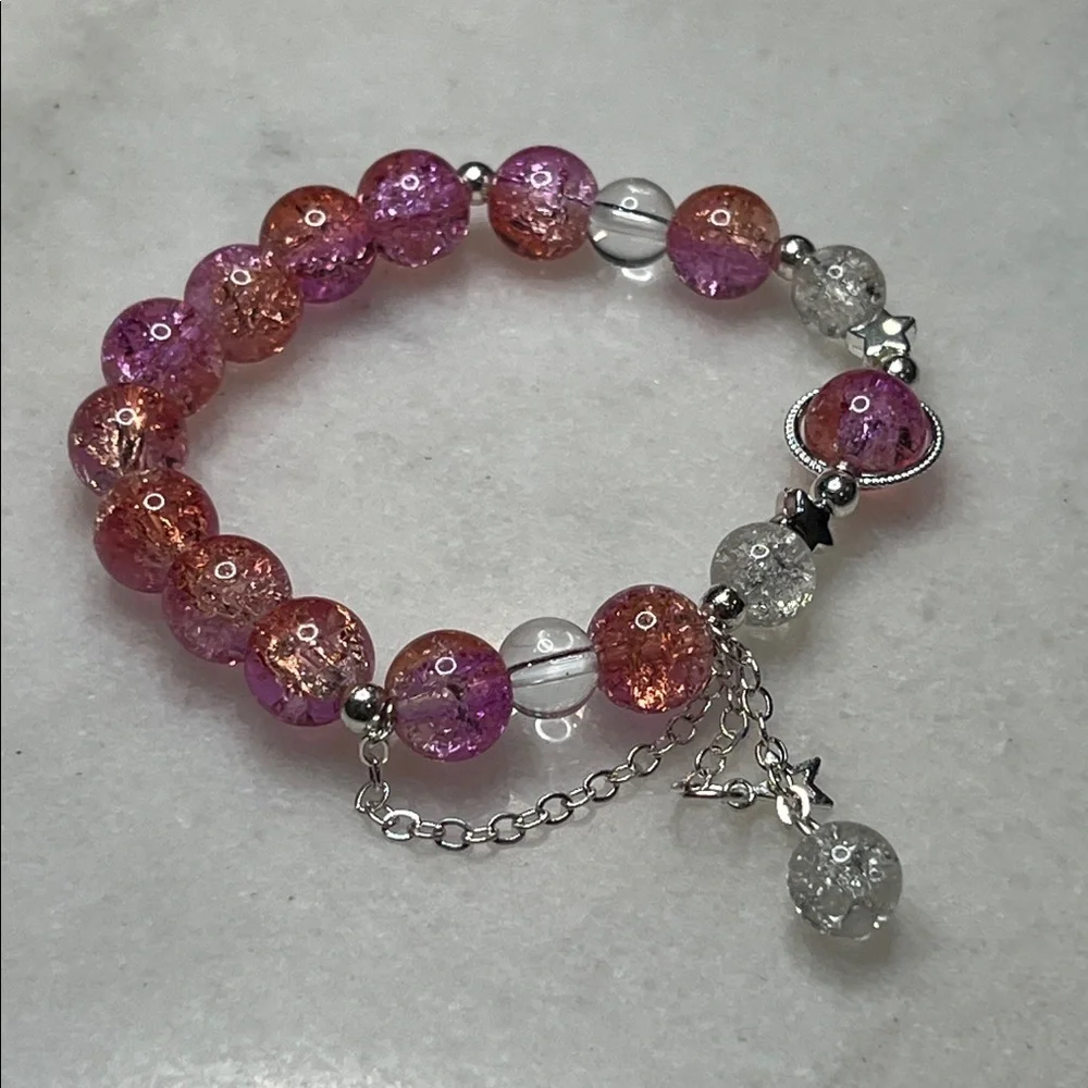 Chic Pink and Silver Beaded Bracelet